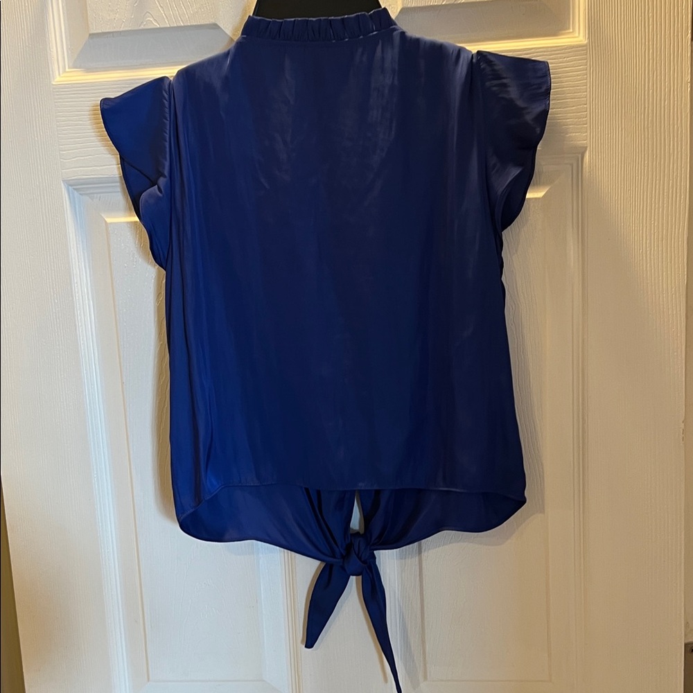 Joie Royal Blue Tie-Front Silky Blouse - Picture 7 of 8